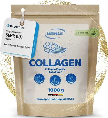 Wehle Sports Collagen Pulver 1 KG - Bioaktives Kollagen Hydrolysat - Kollagen-Präparate, geschmacksneutrales Eiweiß-Pulver mit hoher Bioverfügbarkeit für optimale Aufnahme und schnelle Löslichkeit in Getränken.