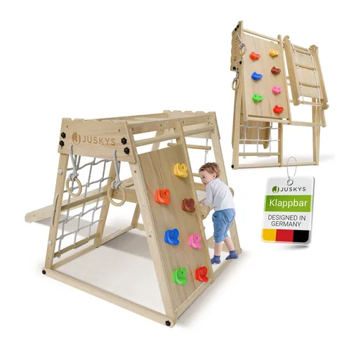 Juskys Mini Klettergerüst für Kinder - Indoor Spielplatz mit Rutsche und Kletterwand, robustes Holzspielgerät für endlosen Spaß und Bewegung