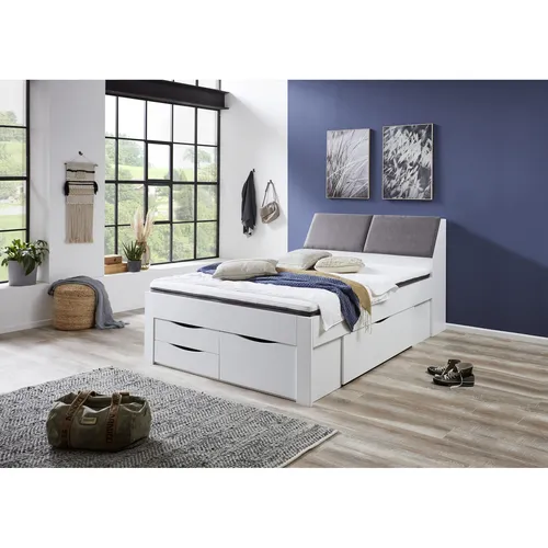 Boxxx Stauraumbett 140x200 cm - Schlafzimmer, Stauraumbett mit 5 Schubladen und gepolstertem Kopfteil, ideal für zusätzlichen Stauraum und Komfort.
