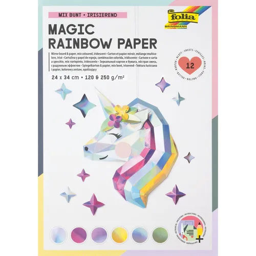 folia Tonpapier Magic Rainbow Paper farbsortiert 120 / 250 g/qm 12 Blatt
