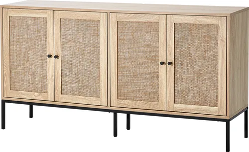 VEVOR Rattanschrank mit 4 magnetischen Türen - Buffetschrank mit vintage-chic Design und verstellbaren Regalen für individuellen Stauraum. Ideal für Küche, Flur oder Wohnzimmer, robust und benutzerfreundlich.