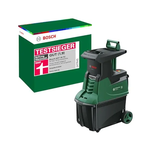Bosch AXT 25 TC - Elektrischer Häcksler mit 53 L Fangkorb, leistungsstarker 2500W Induktionsmotor für effizientes Häckseln von Zweigen bis 45mm
