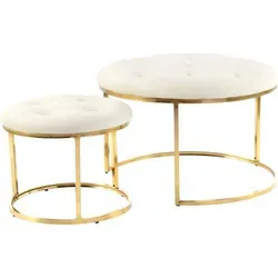 KAYOOM Hocker Becky 825 2er-Set - Moderne Polstergarnitur im angesagten Retro-Stil, vielseitig verwendbar und pflegeleicht. Maße: B: 60cm, H: 41cm, T: 60cm, mit robustem Stoffbezug und elegantem Design in Elfenbein und Gold.