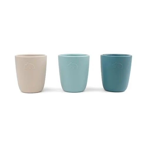 Done by Deer Silikon mini Trinkbecher 3-er Pack, Blaue Mix - Kinder Becher Tasse Kindergeschirr ohne Melamin, BPA-frei, für Spülmaschine und Mikrowelle