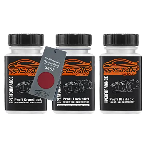 TRISTARcolor Autolack Lackstift Set für Mercedes/Daimler Benz 3483 Vulkanrot Metallic Grundlack Basislack Klarlack je 50ml