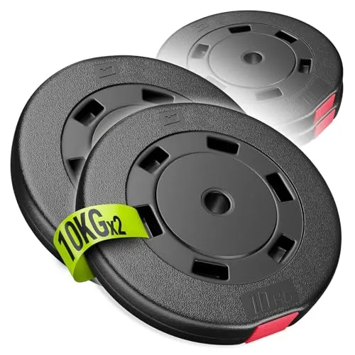 Hantelscheiben Set 2x10 kg - Kunststoff Gewichte für Krafttraining - Praktisches Set aus 2 Hantelscheiben mit je 10 kg. Ideal für Fitness und Krafttraining im Heimgebrauch. Robuste Kunststoffausführung für eine sichere Anwendung.