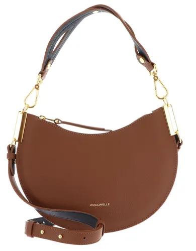 Coccinelle Sunup Schultertasche Damen - Cognac - Elegante Schultertasche aus genarbtem Rindsleder in Cognac/Noir, ideal für stilvolle Auftritte und den täglichen Gebrauch.