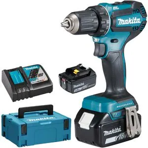 Makita Akku-Bohrschrauber DDF485RFJ - 18V 3,0Ah mit 2 Akkus und Ladegerät, bürstenloser Motor und kompakte Bauform für optimale Handhabung
