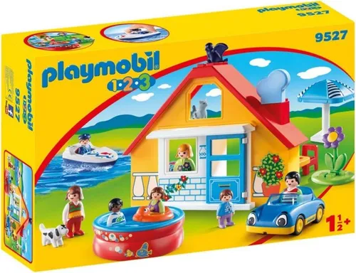 Playmobil Ferienhaus 9527 - Bunt, mit schwimmendem Boot und befüllbarem Pool für kreativen Spielspaß
