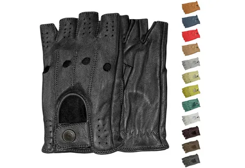 German Wear Driving Halbfinger Handschuhe - Fingerlose Lederhandschuhe für Autofahrer, 10=XL, Schwarz - Hochwertige halbfinger Lederhandschuhe aus weichem Lamm-Nappaleder, ideal für Autofahrer. Retro-Design mit Druckknopfverschluss für optimalen Tragekomfort.