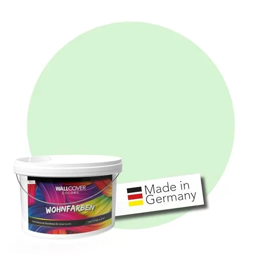 WALLCOVER hochwertige Wandfarbe für Innen | Grün Pastell | 1L für 8m² | Hochdeckende Innenfarbe (Klasse 1) in Frühlingsgrün Matt | Profi Qualität aus Deutschland