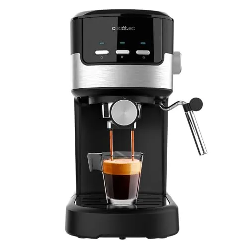 Cecotec Espressomaschine Compacta Power Espresso 20 Pecan - Dampf-Espressomaschine mit 1100 W und 20 bar Druck für perfekten Kaffee. Thermoblock-Heizsystem und schwenkbarer Dampfgarm für cremigen Schaum und heiße Infusionen.