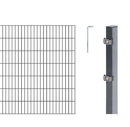 Alberts 654672 Doppelstabmattenzaun - 10 tlg. Zaun-Komplettset - Dekorative Zäune - Robuster Doppelstabmattenzaun aus feuerverzinktem Stahl, kunststoffbeschichtet in anthrazit, ideal für zuverlässigen und langlebigen Gartenzaun.