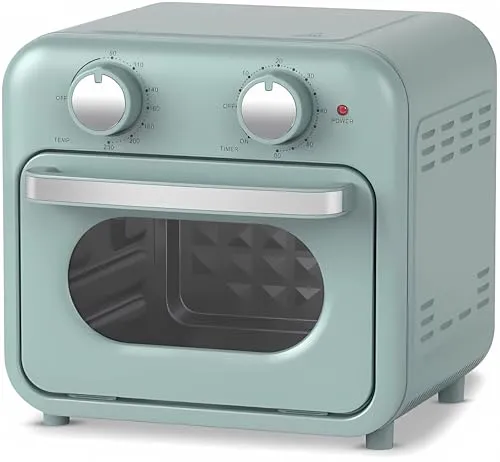 Empotec Mini-Heißluftfritteusen - Vintage Backofen, 10 l - Heißluftfritteusen im einzigartigen Vintage-Stil, 10 l Fassungsvermögen, mit Timer und Innenlicht für einfaches Kochen ohne Öffnen.