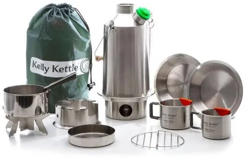 Kelly Kettle Ultimate Basecamp Set Edelstahl - Schneller Outdoor Wasserkocher - Wasserkocher für Outdoor-Abenteuer, kocht Wasser in Rekordzeit mit Holz, Zweigen oder Karton, aus hochwertigem Edelstahl und ideal für windige Wetterbedingungen.