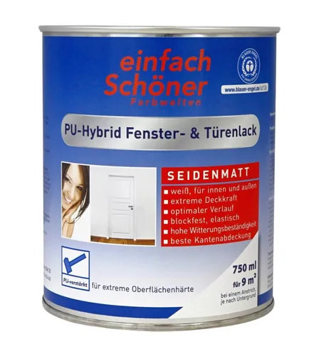 einfach Schöner 750 ml PU-Hybrid Fenster & Türenlack - Lack für Fenster und Türen in blockfestem, seidenmattem Weiß – ideal für langlebige und hochwertige Oberflächen.