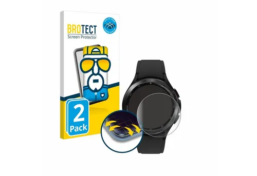 BROTECT Displayschutzfolie Fullscreen Schutzfolie für Samsung Galaxy Watch 4 Classic (46mm), 2 Stück, 2 Stück, Displayschutz Folie Fullcover Klar Transparent