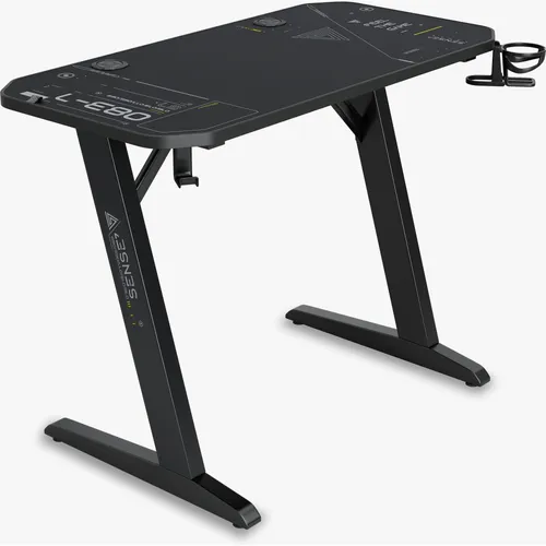 SENSE7 Schreibtisch Nomad Cybernetic, Gaming Tisch 100x50, PC Tisch mit Kopfhörerhaken, Getränkehalter, Controller Halter, Gaming Computertisch mit Kohlefaseroberfläche, Ergonomischer Gaming Desk