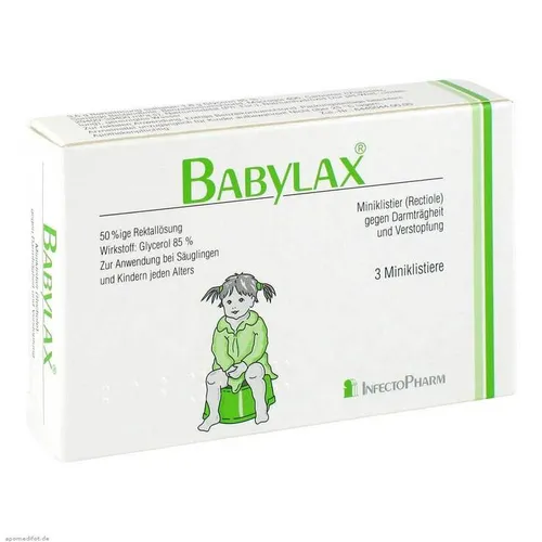 BABYLAX Klistier 3 St - Praktisches Einlaufset für Säuglinge und Kinder, enthält 50 %ige Rektallösung mit Glycerol. Ideal zur sanften Unterstützung bei Darmträgheit und Stuhlverstopfung.