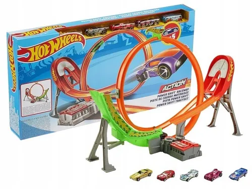 Hot Wheels Stunt Autorennbahn Set – Looping mit Antrieb + 5 Autos