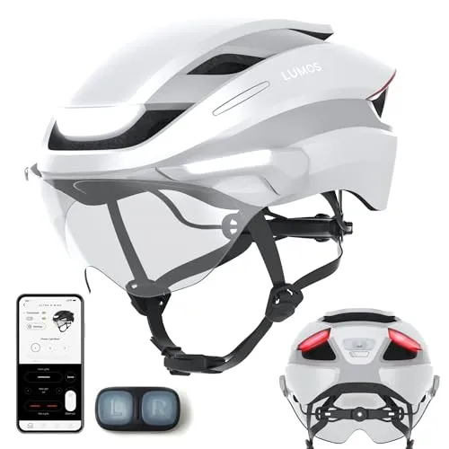 Lumos Fahrradhelm Ultra E-Bike - Lunar White - Fahrradhelm mit integrierten LED-Lichtern für optimale Sichtbarkeit und Sicherheit beim Fahren.