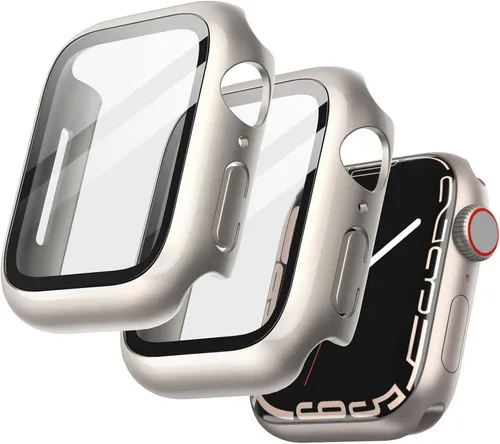 Schutzhülle Displayschutz Apple Watch Series 9 8 7 45mm Gehärtetes Glas 2er Set