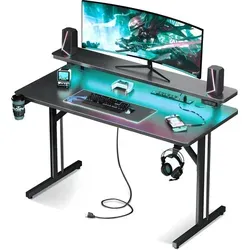 Five Stars® Gaming Schreibtisch mit LED-Beleuchtung - Computertisch mit robustem Stahlgestell, RGB-LED-Beleuchtung zur Anpassung der Gaming-Atmosphäre und integriertem Zubehör für eine organisierte Gaming-Station.