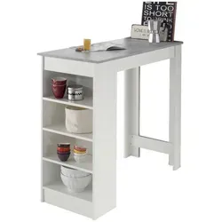 Z2 Bartisch MOJITO - Trendiger Bartisch in Weiß und Betonoptik - Barmöbel mit seitlichem Regal für Drinks und Snacks, ideal für Küche oder Partykeller, robust und standfest mit 27 kg Eigengewicht.