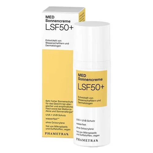 PHAMETRA MED Sonnencreme LSF 50+ - Hochwirksame Sonnencreme LSF 50+ für empfindliche Haut. Wasserfest und frei von Mikroplastik, ideal für den täglichen Gebrauch und optimalen Sonnenschutz.