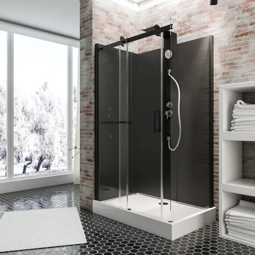 Schulte Wellnesskabine Korsika 120 x 80 cm - Elegante Duschlösung - Duschkabine mit Schiebetür und 6 mm Sicherheits-Glas, modernes Design in Schwarz und Grau, einfache Montage ohne Fachkenntnisse, ideal für stilbewusste Badezimmer.