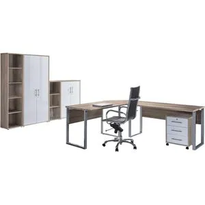 BMG Möbel Büromöbel-Set Office Edition Set 4 - Eiche Sonoma/Weiß Hochglanz - Aktenschränke, Made in Germany und modernes Design, ideal für ein stilvolles und funktionales Büro.