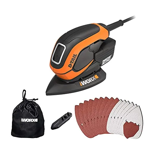WORX WX648 Schleifer 65W – Ergonomischer Deltaschleifer für präzises Arbeiten - Schleifmaschinen mit DUSTSTOP Mikrofilter für sauberes Arbeiten und exakte Ergebnisse selbst in schwer zugänglichen Ecken. Inklusive umfangreichem Zubehör für vielseitige Anwendungen.