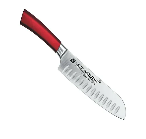 Kochmesser Santoku RR-04 REEH ROUGE by CHROMA - Küchenmesser mit rotem Silikon-Griff für besten Halt, ideal zum Schneiden, Würfeln und Hacken von Zutaten.