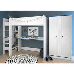 Parisot Smoozy Jugendzimmer Set - Modernes Jugendzimmer-Set in Weiß Kiefer mit Hochbett, Schreibtisch und Kleiderschrank. Wahlweise Kanten in Blau oder Pink, ideal für funktionales Spielen und Lernen.