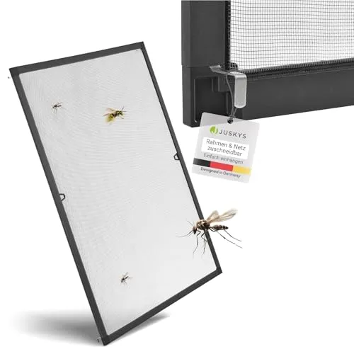 Juskys Fliegengitter für Fenster 120 x 140 cm - Alu Rahmen ohne Bohren - Fliegengitter für Fenster mit robustem Aluminiumrahmen, einfach einhängbar und ideal für Mietwohnungen. Hält Mücken und Fliegen fern für einen ruhigen Schlaf.