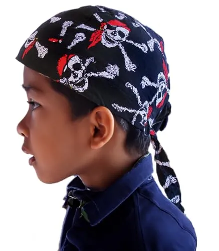 BestSaller 1325 Piraten Bandana Tuch mit Totenköpfen für Kinder, 100% Baumwolle, schwarz/weiß/rot