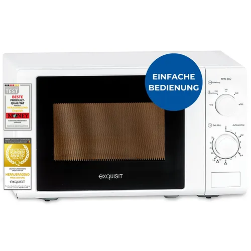 Exquisit Mikrowelle MW 802 - 20L 700 Watt - Mikrowelle mit 20L Kapazität und 5 Programmen, inklusive praktischer Auftaufunktion für schnelles Zubereiten.