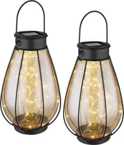 Solarleuchten Garten Laterne 2er Set - Außenleuchten – stilvolle Solarlampen mit IP44 Schutz, ideal für Garten und Terrasse, einfach aufzustellen oder aufzuhängen, warmweißes Licht für eine gemütliche Atmosphäre.