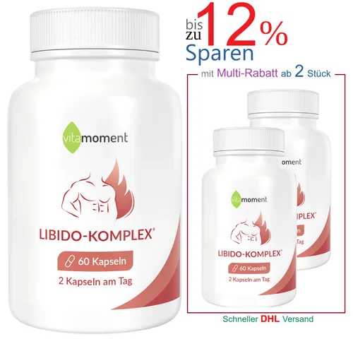Libido-Komplex von VitaMoment - Nahrungsergänzungsmittel zur natürlichen Unterstützung von Libido und Vitalität. Mit kraftvollen Pflanzenextrakten wie Maca und Ginseng für mehr Energie und hormonelle Balance.