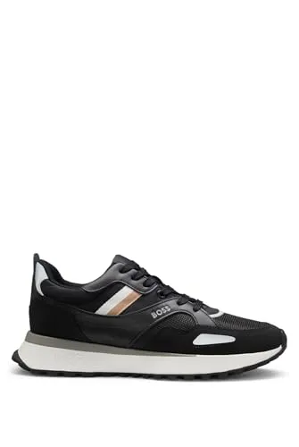 BOSS Jonah_Runn Sneaker - Stylischer Freizeitschuh mit BOSS-Markenlabel, aus hochwertigen Materialien gefertigt und ideal für den Alltag. Größe 45, Farbe schwarz, mit herausnehmbarer Innensohle für zusätzlichen Komfort.