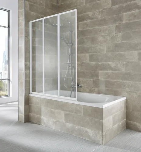 welltime Badewannenaufsatz Nassau, 3-teilige Faltwand aus Einscheibensicherheitsglas - Duschwände aus hochwertigem Einscheibensicherheitsglas, beidseitig montierbar und ideal für Spritzschutz in der Badewanne. Maße: 120 cm Breite, 140 cm Höhe.