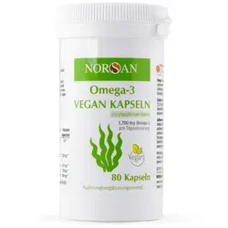Norsan Omega-3 Vegan Kapseln 80 St - Hochwertige pflanzliche Omega-3-Fettsäuren - Nahrungsergänzungsmittel mit 80 veganen Kapseln, reich an hochwertigen Omega-3-Fettsäuren für eine gesunde Ernährung.