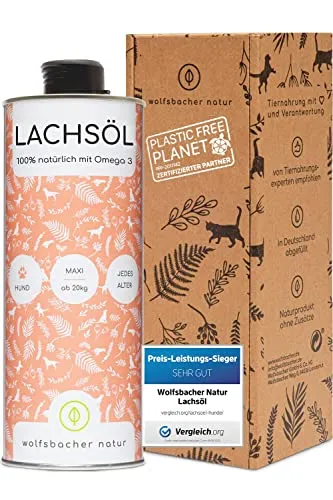 Lachsöl für Hunde 1 Liter mit Omega 3 & 6 I Norwegisches, natürliches Lachs-Öl aus Atlantik-Meer-Lachs I Hochdosiertes Ergänzungsmittel für Hunde