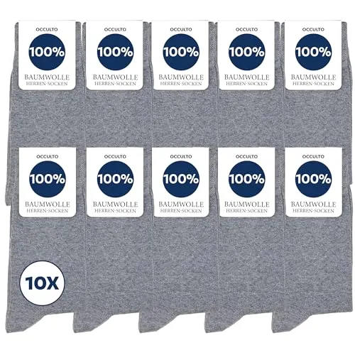 Occulto Herren 100% Baumwolle Socken 10-20er Pack (Modell: Ingo) 39-42 10 Paar | Grau