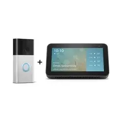 Ring Battery Video Doorbell + Echo Show 5 (3rd Gen.) - Kabellose Video-Türglocke mit 2K-Auflösung, intelligente Sprachsteuerung und voll integrierte Smartphone-App für maximale Sicherheit und Unterhaltung