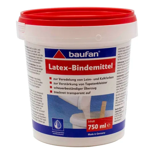 Baufan Latex Bindemittel 750 ml - Scheuerbeständige Beschichtung für Innenräume, ideal zur Versiegelung von Tapeten und Leimfarben, lösungsmittelfrei und waschbar.