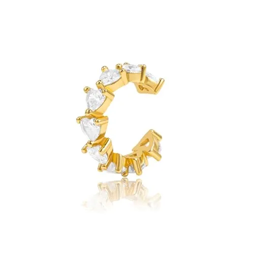 Brandlinger ® Ear Cuff Silber 925 (1 Stück). Ohrklemme Herz mit weißem Zirkonia Stein Schmuck Damen vergoldet mit 18 Karat (Silber und Gold) für Frauen und Mädchen. Durchmesser Ear Cuff 15mm.