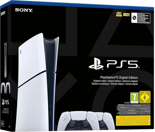Sony PlayStation 5 Digital Edition - 1TB SSD, inkl. 2 DualSense Wireless Controller, schlankes Design und atemberaubendes 4K-Gaming