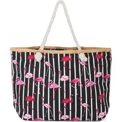 styleBREAKER XXL Strandtasche mit Flamingo Print - Handtaschen mit großem Hauptfach und Reißverschluss, ideal für Strand oder Einkauf. Stylischer Flamingo Print und praktische Größe von 58 x 37 x 13 cm.
