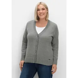 Strickjacke SHEEGO "Große Größen" Damen Gr. 50 grau - Stylische Strickjacke in taillierter Passform mit V-Ausschnitt und Knöpfen, ideal für vielseitige Kombinationen im Casual-Look.
